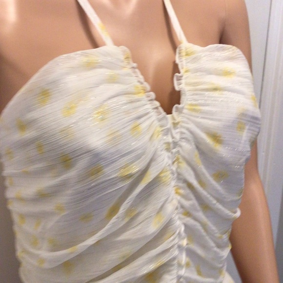 Forever 21 Plus Yellow Polka Dot Print Metallic Ruffled Halter Top Size 0X - Picture 5 of 14